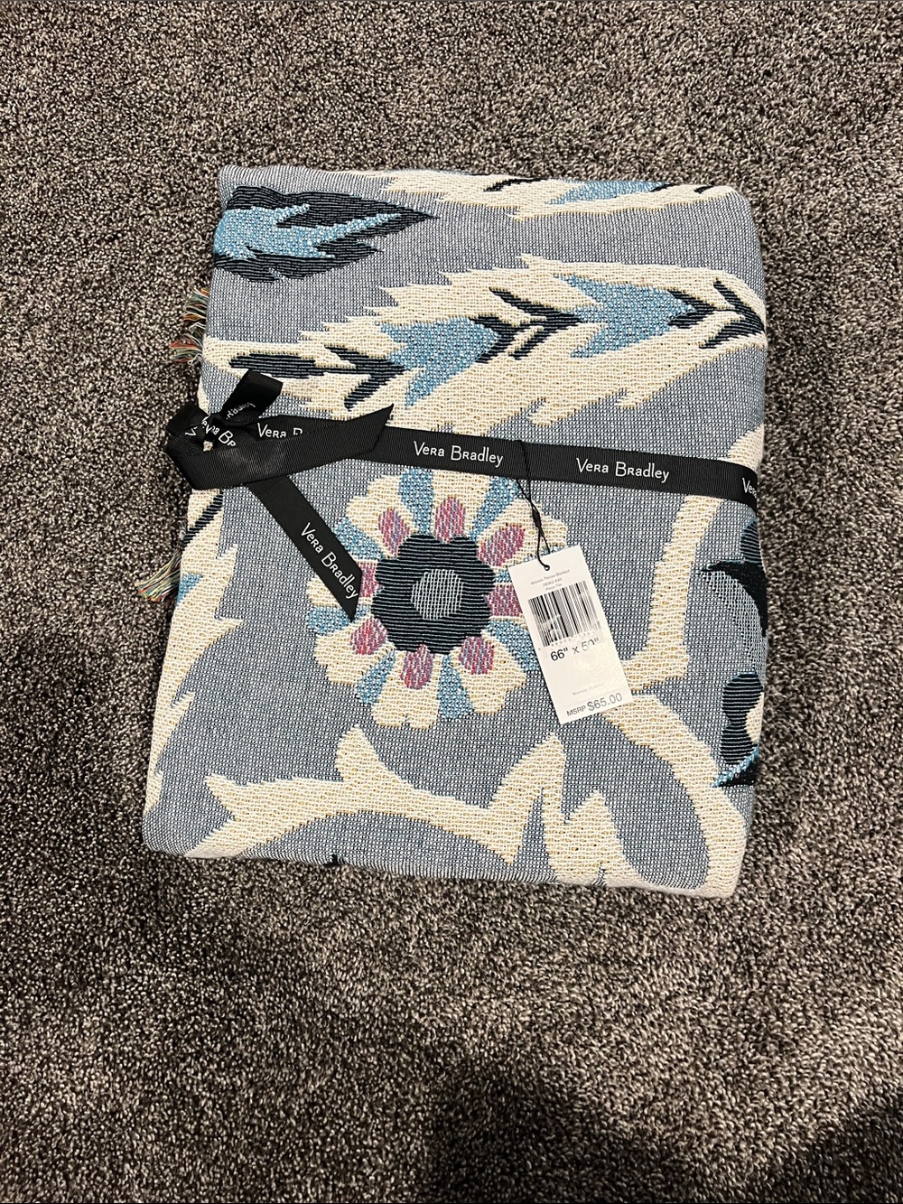 Vera Bradley Light Blue Floral Woven Throw